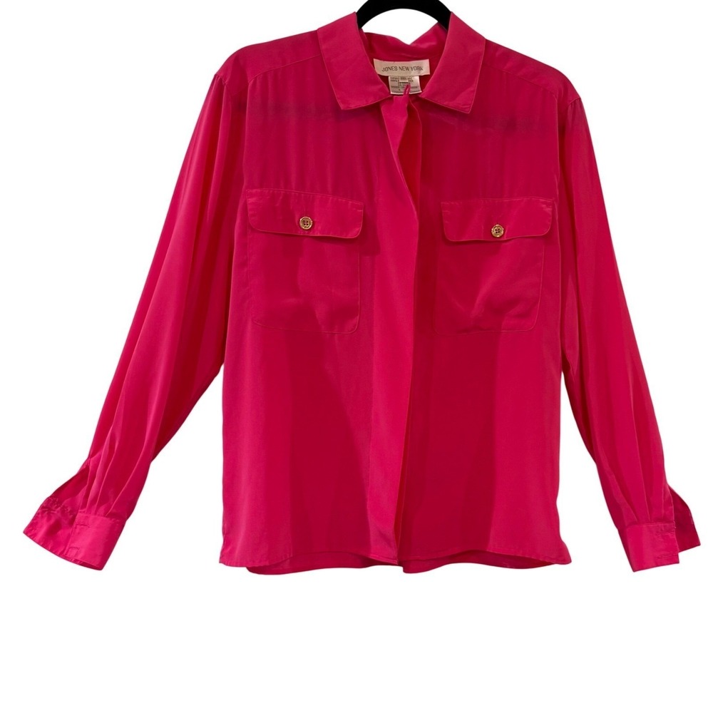 Vintage Jones New York Hot Pink Blouse 10 Barbiecore Office Siren  feminine Y2K
